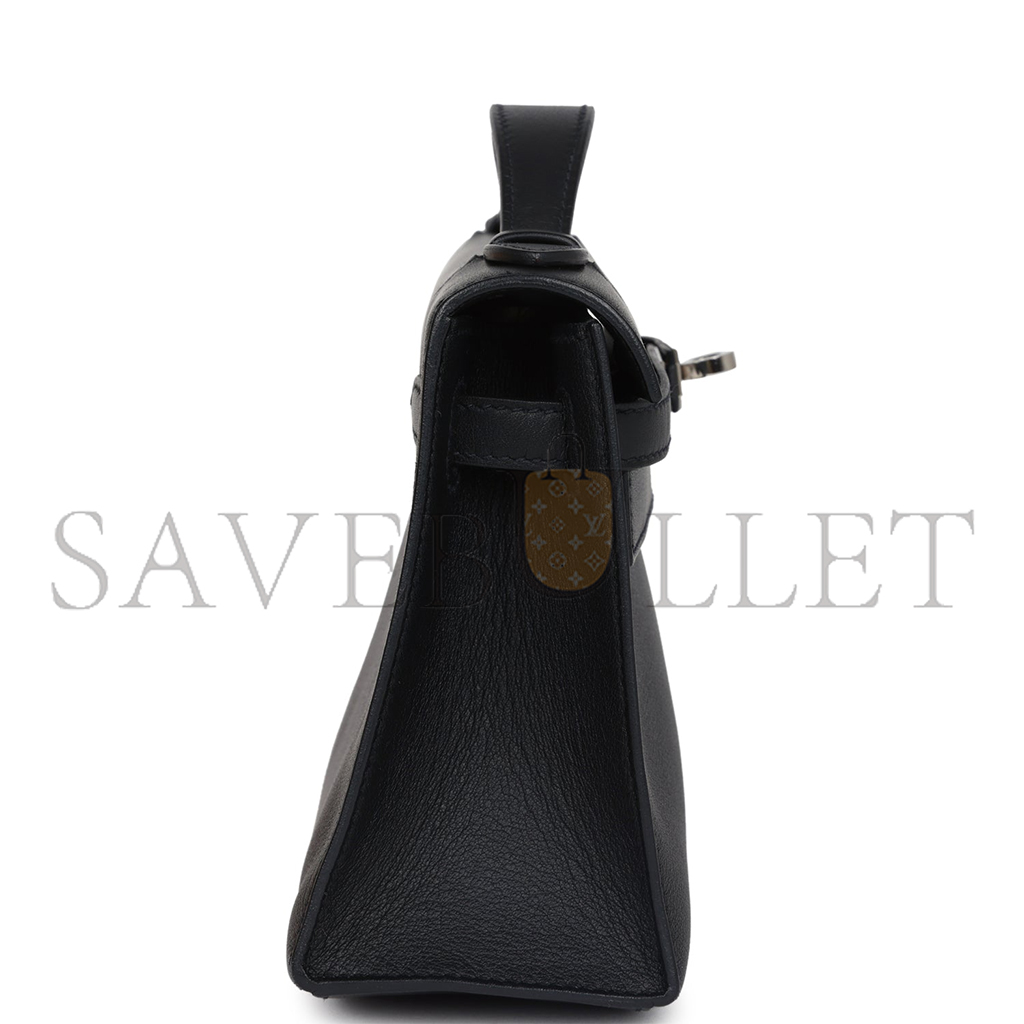 H**mes master kelly pochette black with velvet green swift palladium hardware (22*14*7cm)